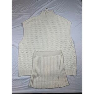 Free People Ivory Knit Vest Mini Skirt Set Sleeveless Turtleneck‎ Small